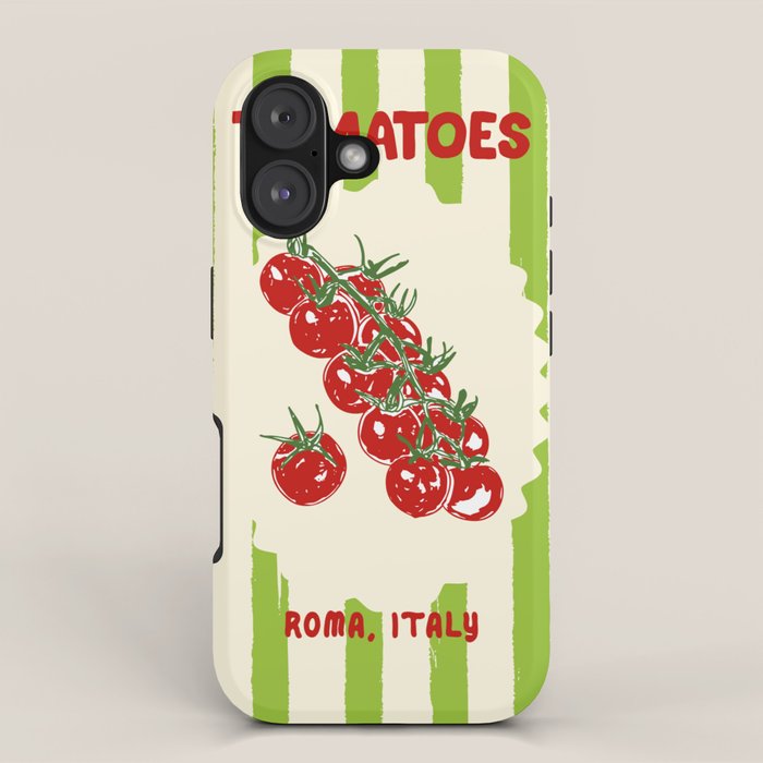 Green Retro Stripes Tomatoes iPhone Case Gallery Image 1