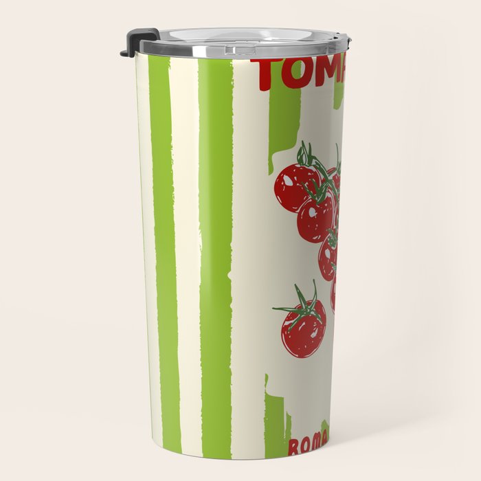 Green Retro Stripes Tomatoes Travel Mug Gallery Image 3