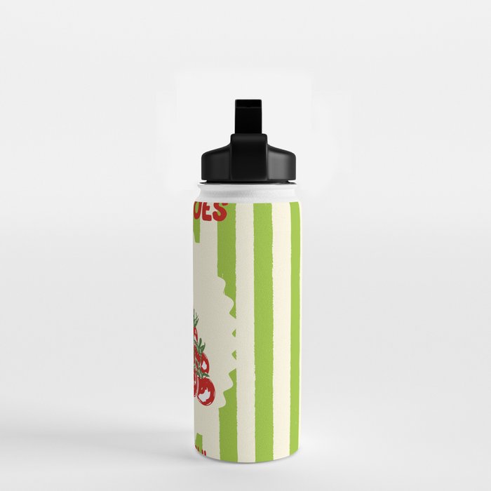 Green Retro Stripes Tomatoes Water Bottle Gallery Image 2