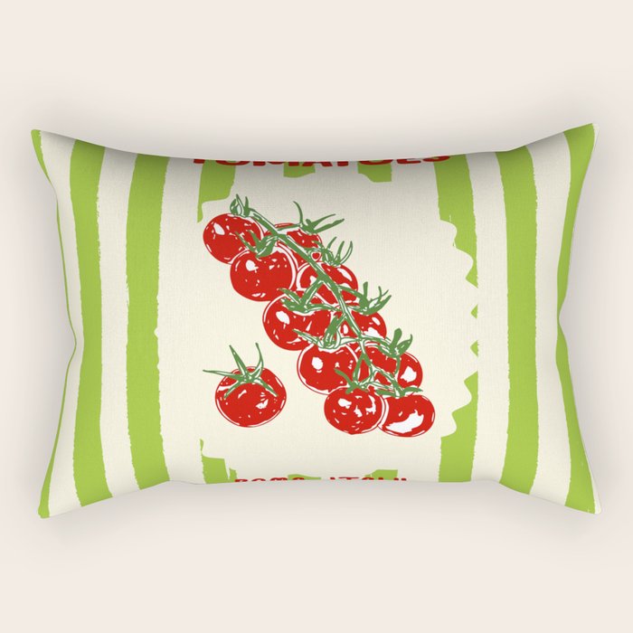 Green Retro Stripes Tomatoes Rectangular Pillow Gallery Image 1