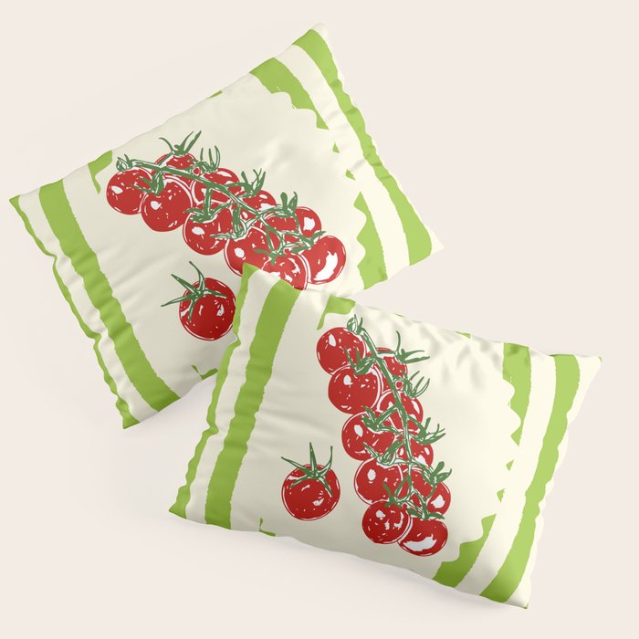 Green Retro Stripes Tomatoes Pillow Sham Gallery Image 3