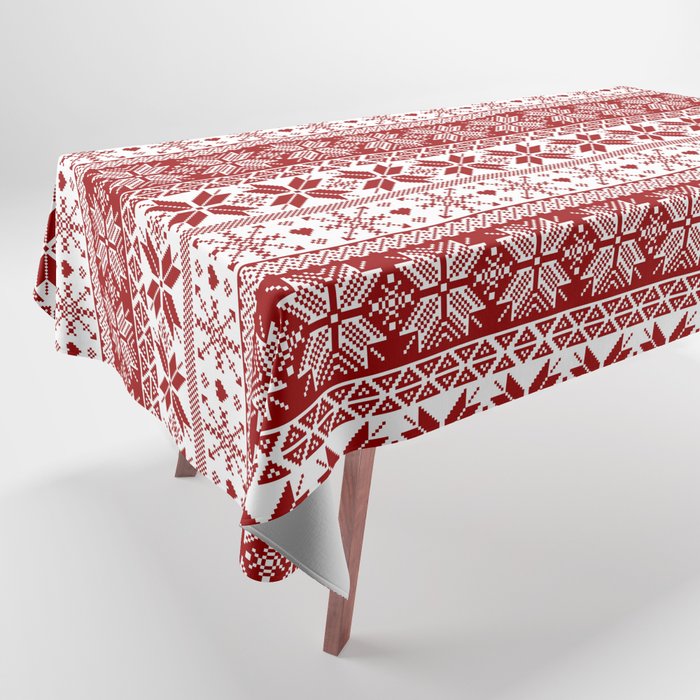 Red Winter Fair Isle Pattern Tablecloth Gallery Image 1
