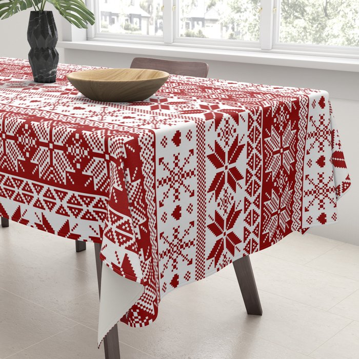 Red Winter Fair Isle Pattern Tablecloth Gallery Image 3