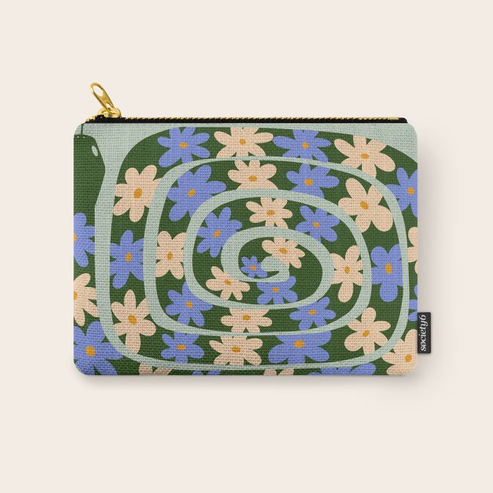 Flower Snake - Green, Blue and Off White Carry All Pouch Gallery Image 1