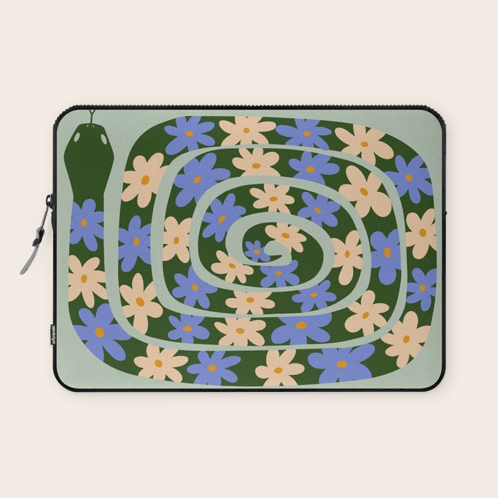 Flower Snake - Green, Blue and Off White Laptop Sleeve Gallery Image 1