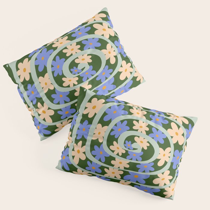 Flower Snake - Green, Blue and Off White Pillow Sham Gallery Image 3