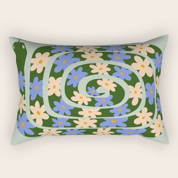 Flower Snake - Green, Blue and Off White Rectangular Pillow Gallery Image 2