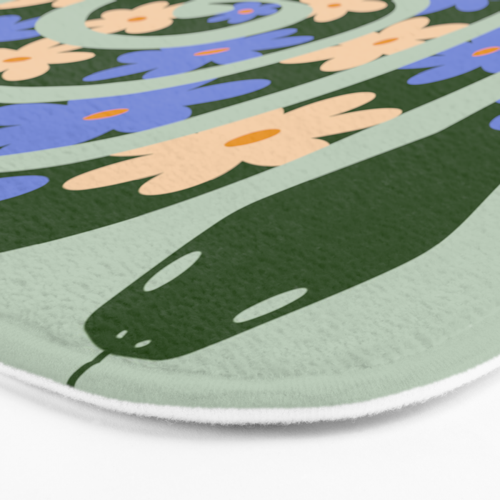 Flower Snake - Green, Blue and Off White Bath Mat Gallery Image 3
