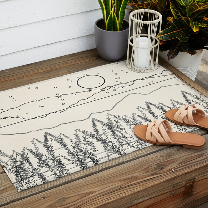 Minimal Line Mountain Beauty II Outdoor Rug Gallery Image 2