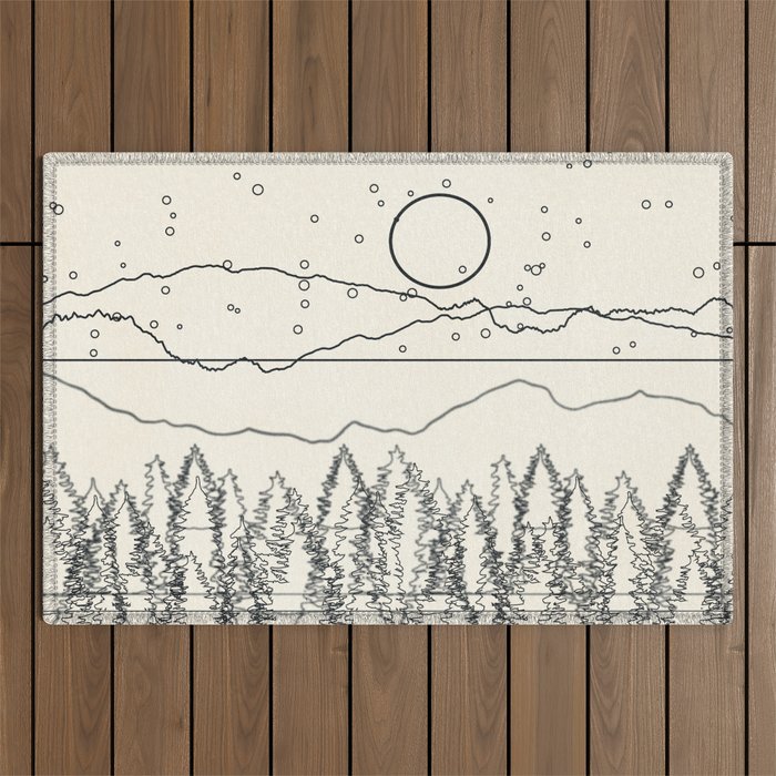 Minimal Line Mountain Beauty II Outdoor Rug Gallery Image 1