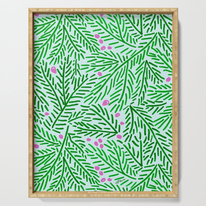 Winter Berries & Pine Branches in Green Serving Tray Gallery Image 1