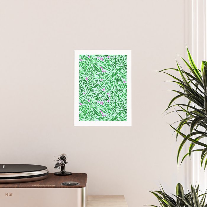 Winter Berries & Pine Branches in Green Poster Gallery Image 2
