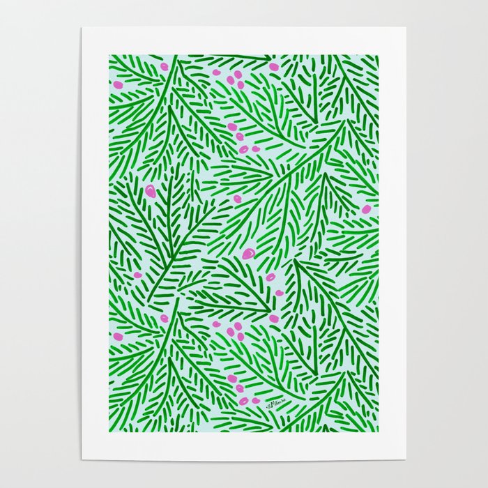 Winter Berries & Pine Branches in Green Poster Gallery Image 4