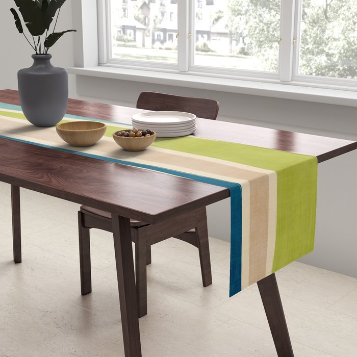 Blue Green Beige Aqua Artwork Table Runner Gallery Image 2
