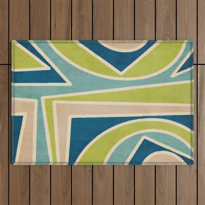 Blue Green Beige Aqua Artwork Outdoor Rug Gallery Image 1