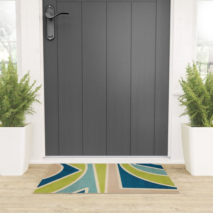 Blue Green Beige Aqua Artwork Welcome Mat Gallery Image 3