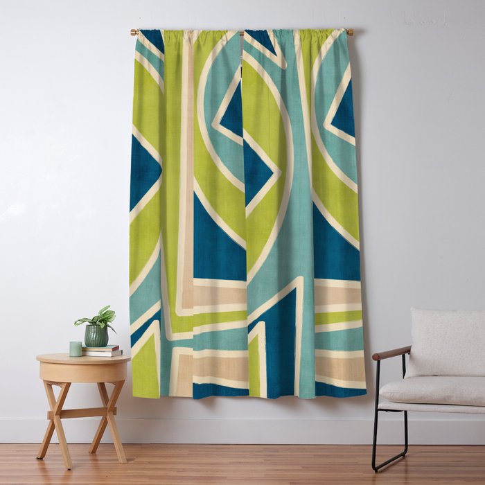 Blue Green Beige Aqua Artwork Window Curtain Gallery Image 5