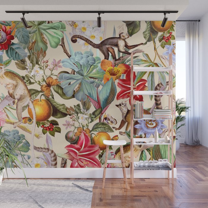Animal and Floral Pattern Wall Mural Gallery Image 1