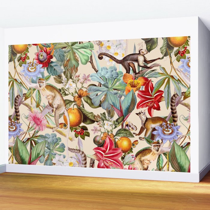 Animal and Floral Pattern Wall Mural Gallery Image 2