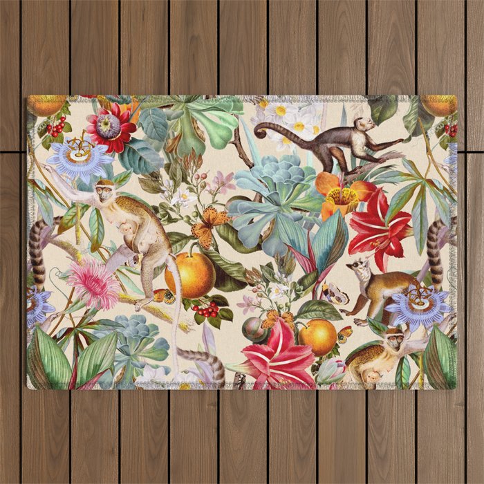 Animal and Floral Pattern Outdoor Rug Gallery Image 1