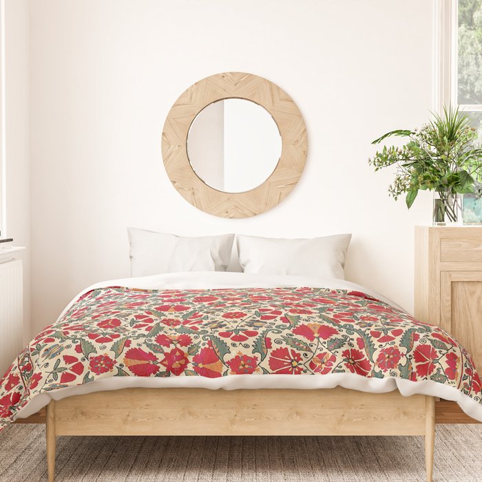 Bokhara Suzani 18th Century Floral Embroidery Print Duvet Cover Gallery Image 3