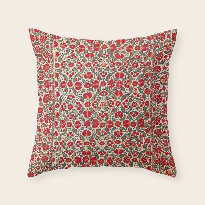 Bokhara Suzani 18th Century Floral Embroidery Print Throw Pillow Gallery Image 6