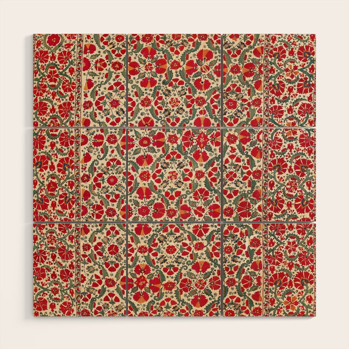 Bokhara Suzani 18th Century Floral Embroidery Print Wood Wall Art Gallery Image 1
