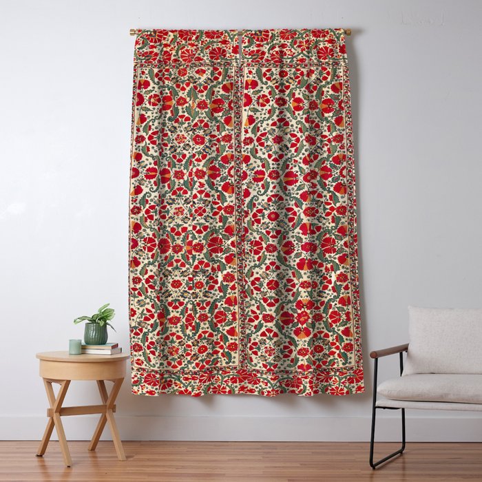 Bokhara Suzani 18th Century Floral Embroidery Print Window Curtain Gallery Image 1