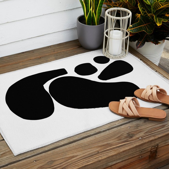 Footprints In Ink White Background Outdoor Rug Gallery Image 2