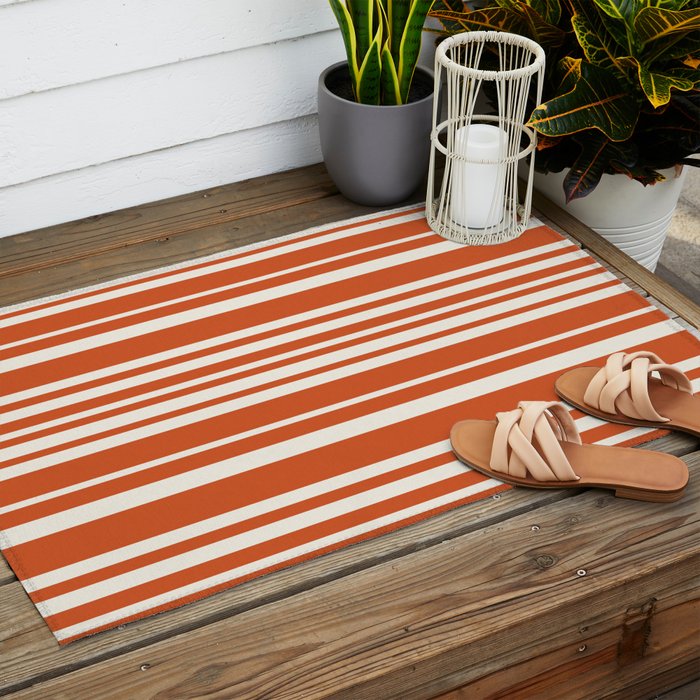 Classic Stripes XLVIII - Bright Retro Red Outdoor Rug Gallery Image 2