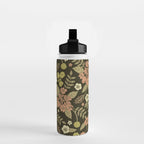 Sage, Dark Green, Peach & Cream Floral Pattern Water Bottle Gallery Image 2