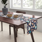 Catching ice and sweetness // navy blue background gingerbread white brown grey and dogs and snowflakes turquoise details Table Runner Gallery Image 2