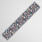 Catching ice and sweetness // navy blue background gingerbread white brown grey and dogs and snowflakes turquoise details Table Runner Gallery Image 3