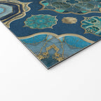 Teal Turquoise Gold Moroccan Tiles Boho Vintage Elegance Quatrefoil Shapes Welcome Mat Gallery Image 2