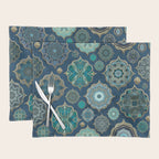 Teal Turquoise Gold Moroccan Tiles Boho Vintage Elegance Quatrefoil Shapes Placemat Gallery Image 1
