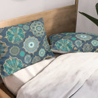 Teal Turquoise Gold Moroccan Tiles Boho Vintage Elegance Quatrefoil Shapes Pillow Sham Gallery Image 2