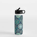 Teal Turquoise Gold Moroccan Tiles Boho Vintage Elegance Quatrefoil Shapes Water Bottle Gallery Image 1