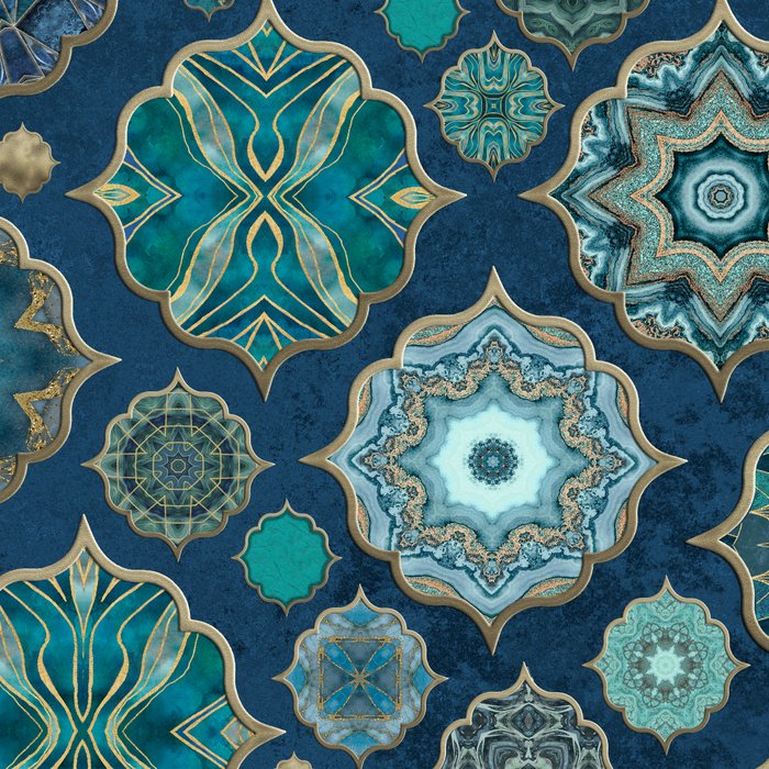 Teal Turquoise Gold Moroccan Tiles Boho Vintage Elegance Quatrefoil Shapes Coffee Mug Gallery Image 2