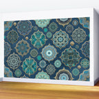 Teal Turquoise Gold Moroccan Tiles Boho Vintage Elegance Quatrefoil Shapes Wall Mural Gallery Image 2