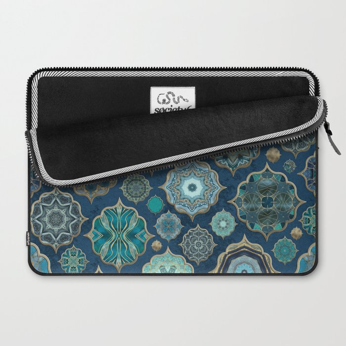 Teal Turquoise Gold Moroccan Tiles Boho Vintage Elegance Quatrefoil Shapes Laptop Sleeve Gallery Image 2