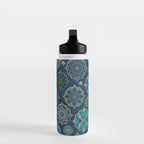 Teal Turquoise Gold Moroccan Tiles Boho Vintage Elegance Quatrefoil Shapes Water Bottle Gallery Image 3