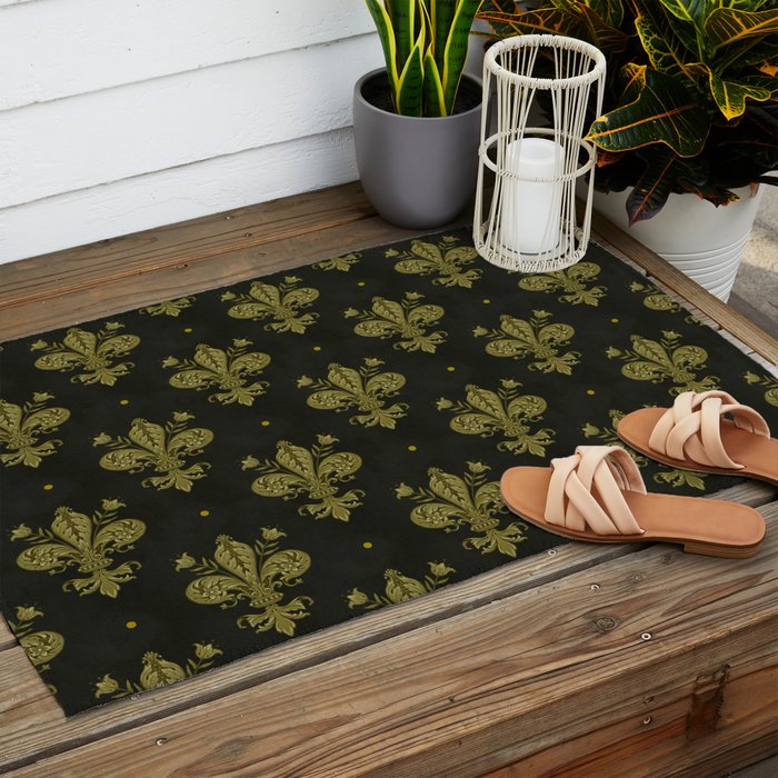Fleur De Lis In Rich Green Outdoor Rug Gallery Image 2