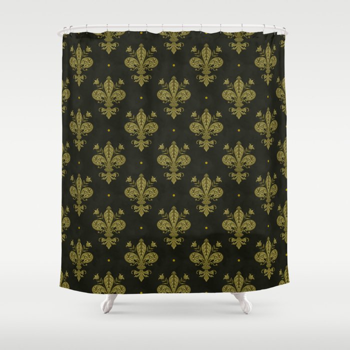 Fleur De Lis In Rich Green Shower Curtain Gallery Image 1