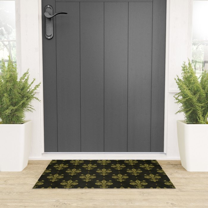 Fleur De Lis In Rich Green Welcome Mat Gallery Image 3