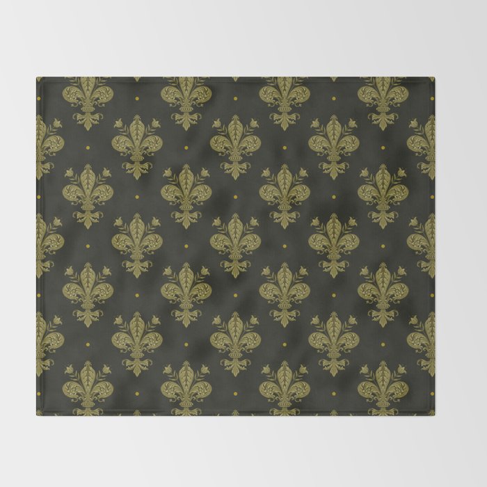 Fleur De Lis In Rich Green Throw Blanket Gallery Image 2
