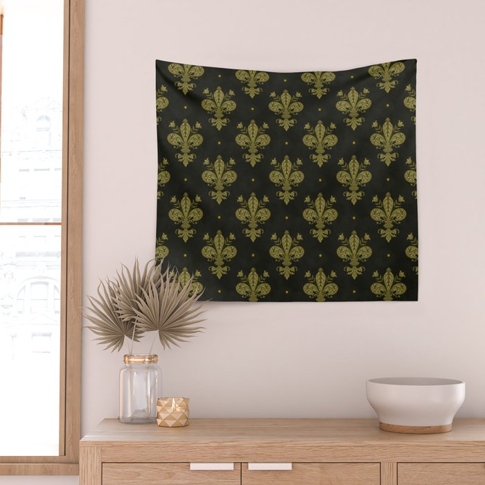 Fleur De Lis In Rich Green Wall Tapestry Gallery Image 2