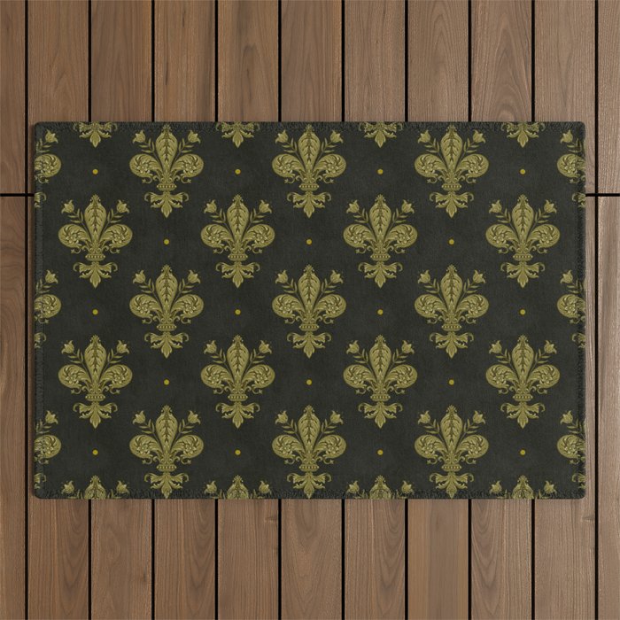 Fleur De Lis In Rich Green Outdoor Rug Gallery Image 1