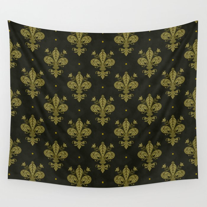 Fleur De Lis In Rich Green Wall Tapestry Gallery Image 4