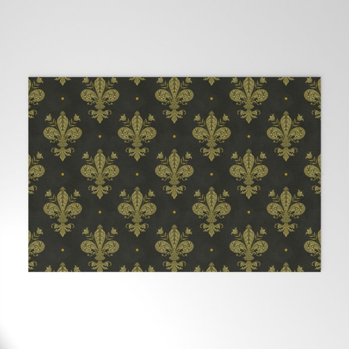 Fleur De Lis In Rich Green Welcome Mat Gallery Image 1