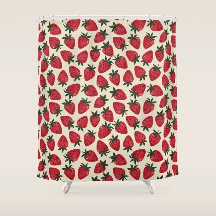 Hand Drawn Vintage Strawberry Pattern Shower Curtain Gallery Image 1
